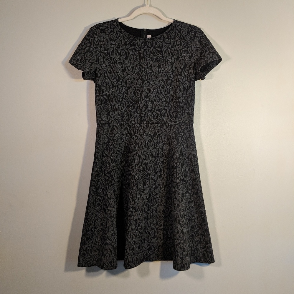LOFT | Black & Grey Textured Floral Dress